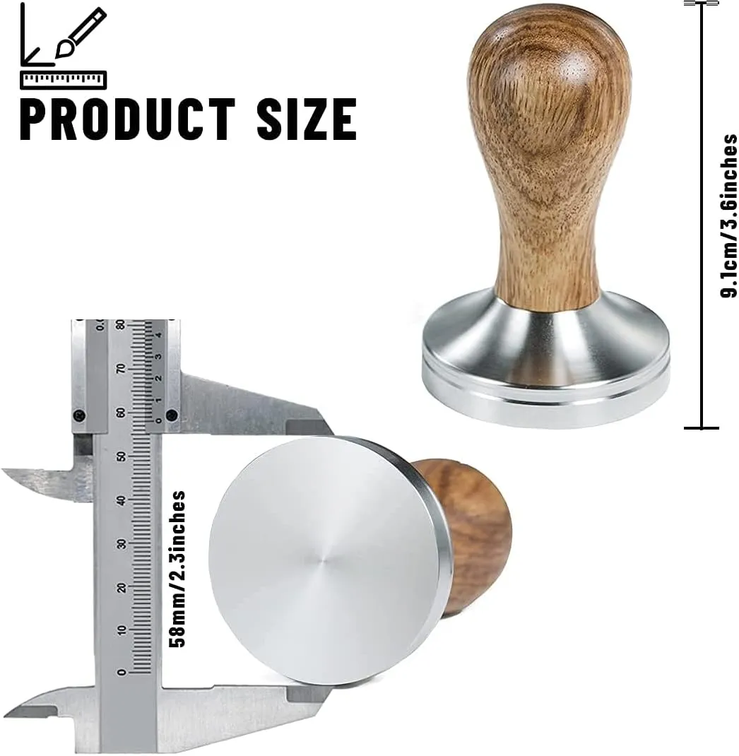 58mm Coffee Tamper Espresso Press with Tamper Mat Tamper with 304 Stainless Steel Base Wooden Handle Barista Espresso Machines Accessory (58mm)