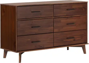 6-Drawer Modern Solid Wood Dresser with Metal Handles - Walnut
