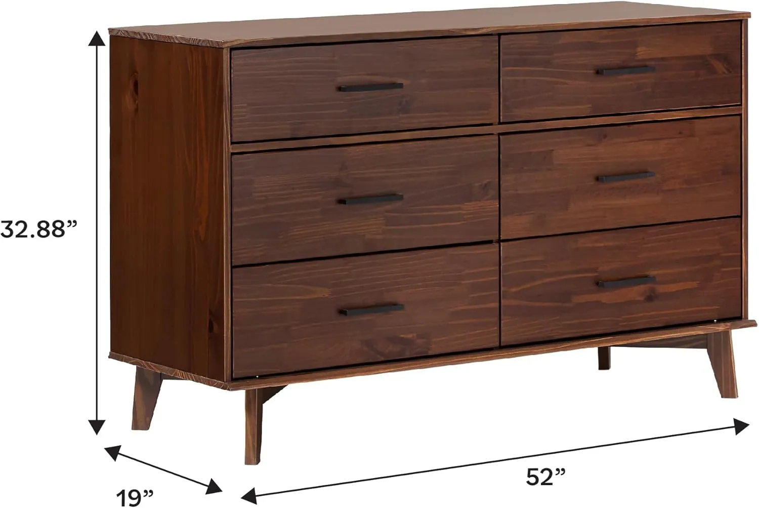 6-Drawer Modern Solid Wood Dresser with Metal Handles - Walnut