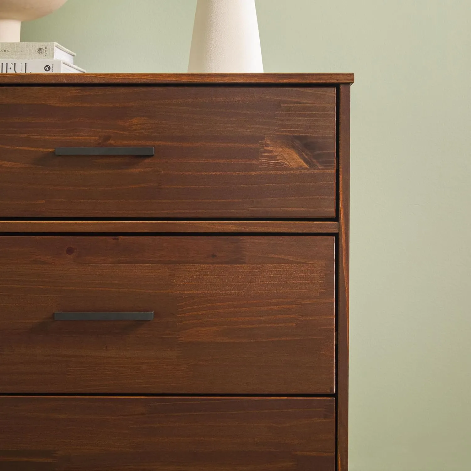 6-Drawer Modern Solid Wood Dresser with Metal Handles - Walnut