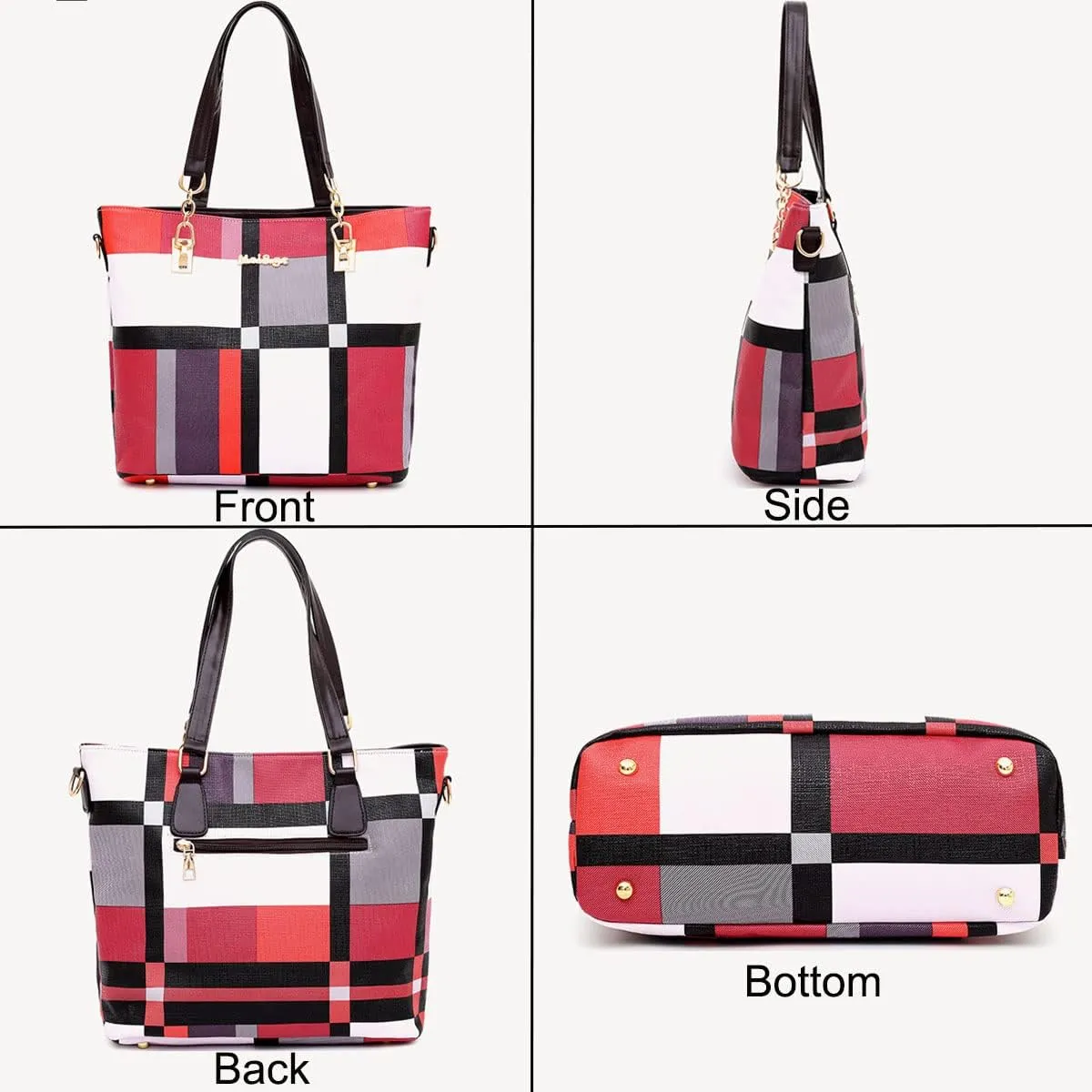 6-PC Women PU Handbag Shoulder Bag Crossbody Bag Purse Clutch Key Bag Fashion Satchel Tote Top-Handle Bag