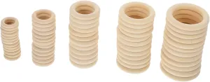 60pcs Wooden Ring Accessories Hook Rings for Curtains Handbags DIY Projects Natural Safe