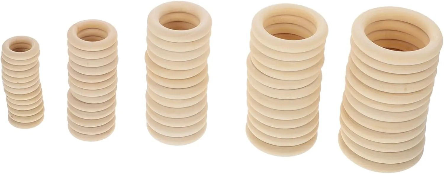 60pcs Wooden Ring Accessories Hook Rings for Curtains Handbags DIY Projects Natural Safe