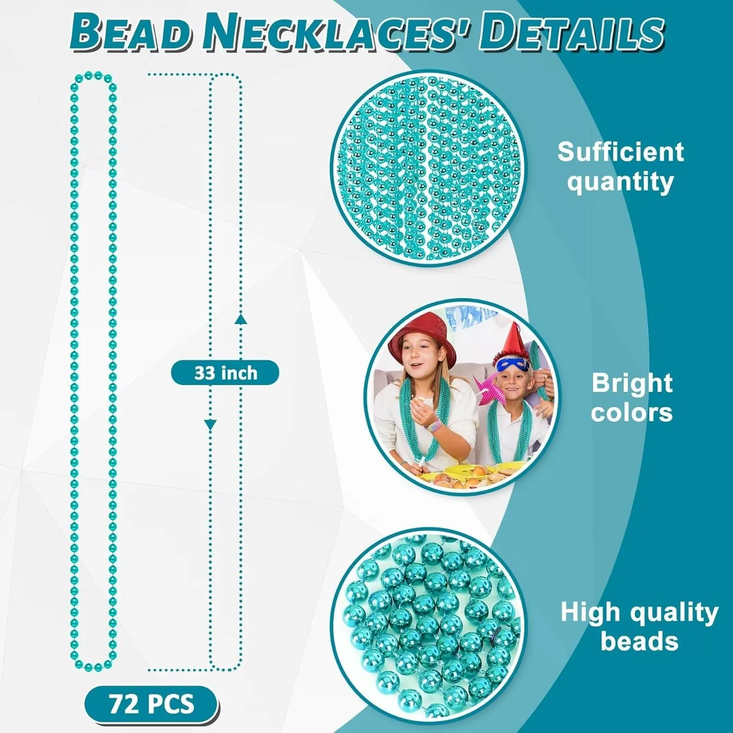 72PCS Mardi Gras Beads, Metallic Blue Bead Necklace Party Favors, 33" Mardi Gras Necklace Stuff, Festival Parade Throw Accessories for Wedding Birthday Gender Reveal Party Supplies Decor