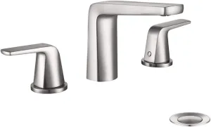8 inch 2 Handles Widespread Bathroom Faucet 3 Holes with Pop up Drain Assembly and Water Supply Lines (Brushed Nickel)
