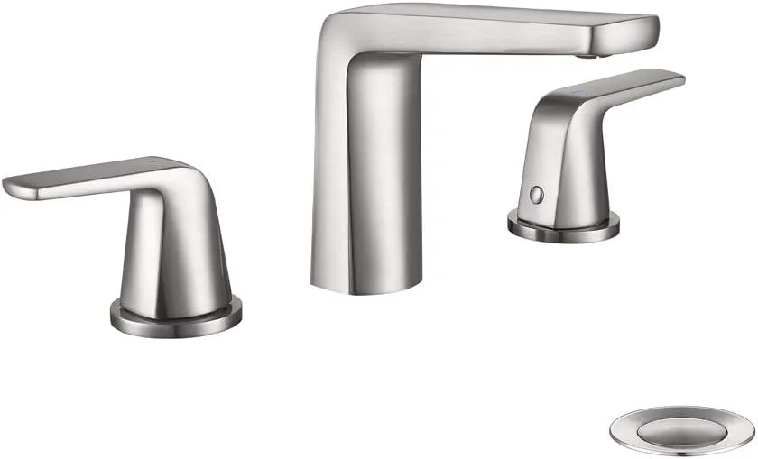 8 inch 2 Handles Widespread Bathroom Faucet 3 Holes with Pop up Drain Assembly and Water Supply Lines (Brushed Nickel)