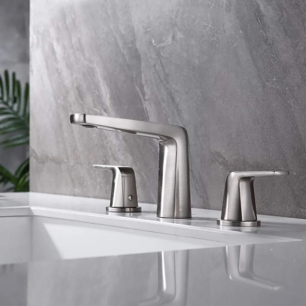 8 inch 2 Handles Widespread Bathroom Faucet 3 Holes with Pop up Drain Assembly and Water Supply Lines (Brushed Nickel)