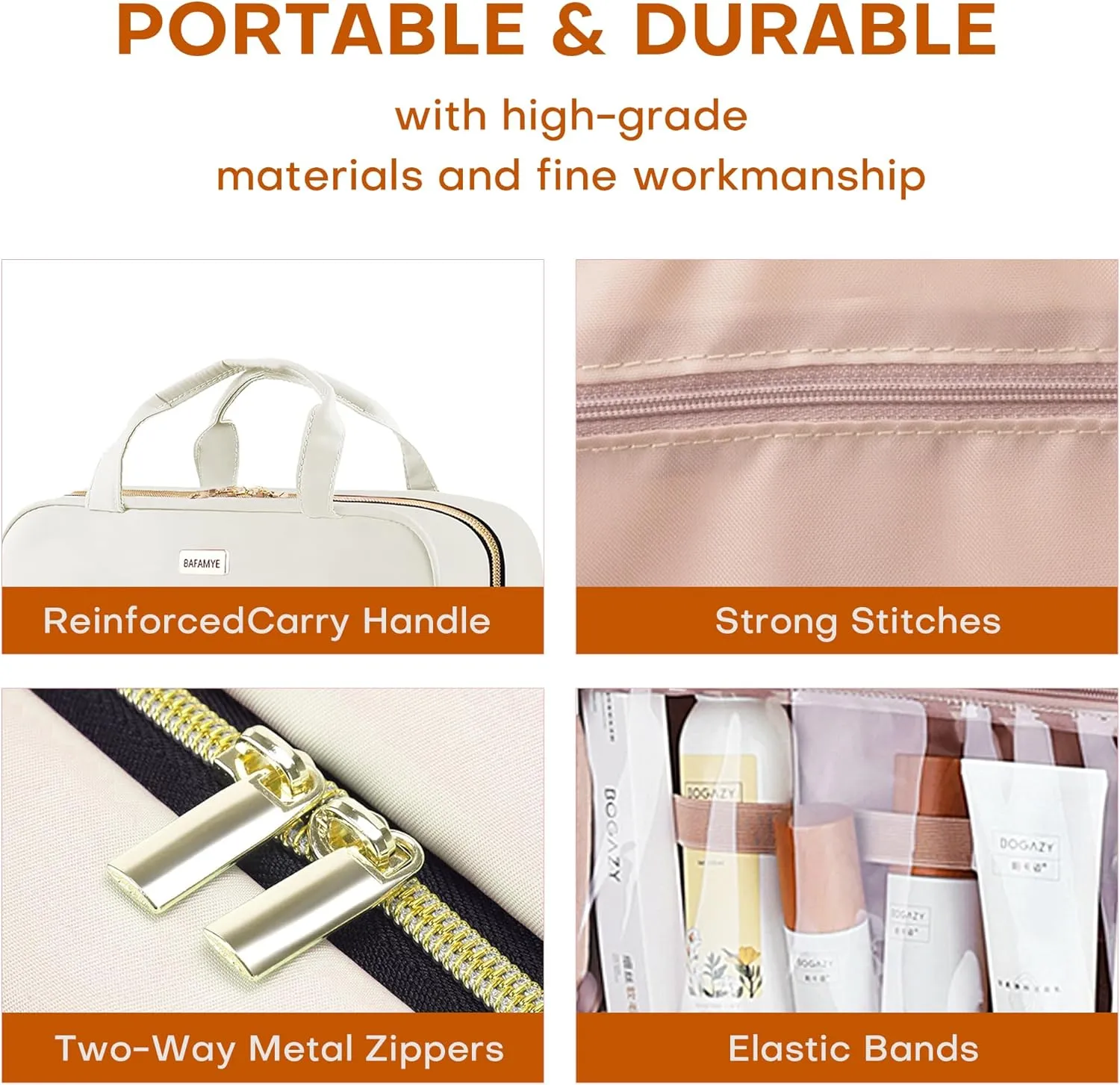 8L Travel Toiletry Bag for women - 2.1 GAL Water-resistant Makeup Cosmetic Bag Organizer With Hanging Hook for Travel Accessories Shampoo Full-size Container, Beige