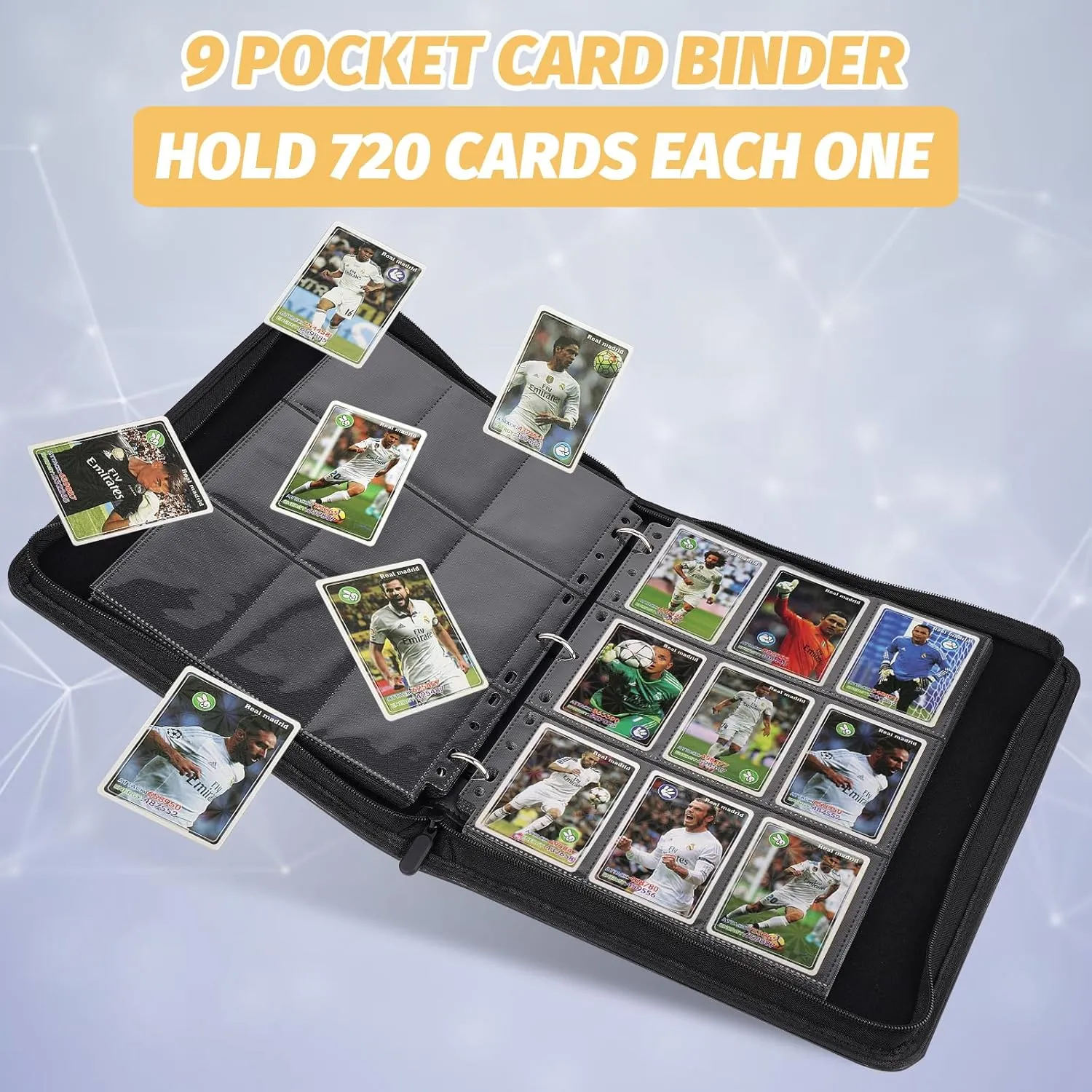 9 Pocket Card Binder, Premium Zip Trading Card Binder, 720 Double Sided Pocket PU Card Collection Album, Card Folder for MTG, TCG, Sports Cards, Game Cards (Lake Blue)