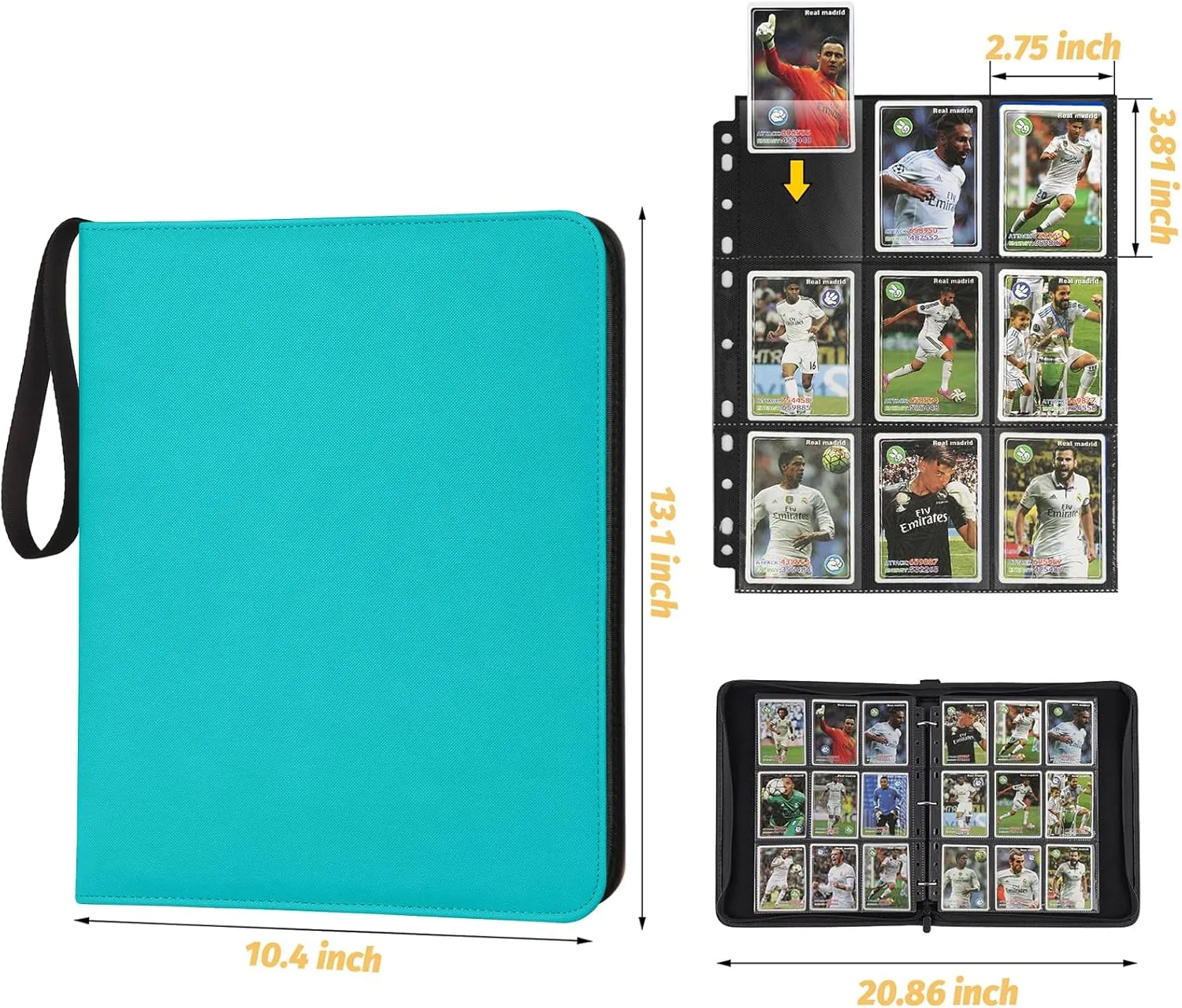 9 Pocket Card Binder, Premium Zip Trading Card Binder, 720 Double Sided Pocket PU Card Collection Album, Card Folder for MTG, TCG, Sports Cards, Game Cards (Lake Blue)