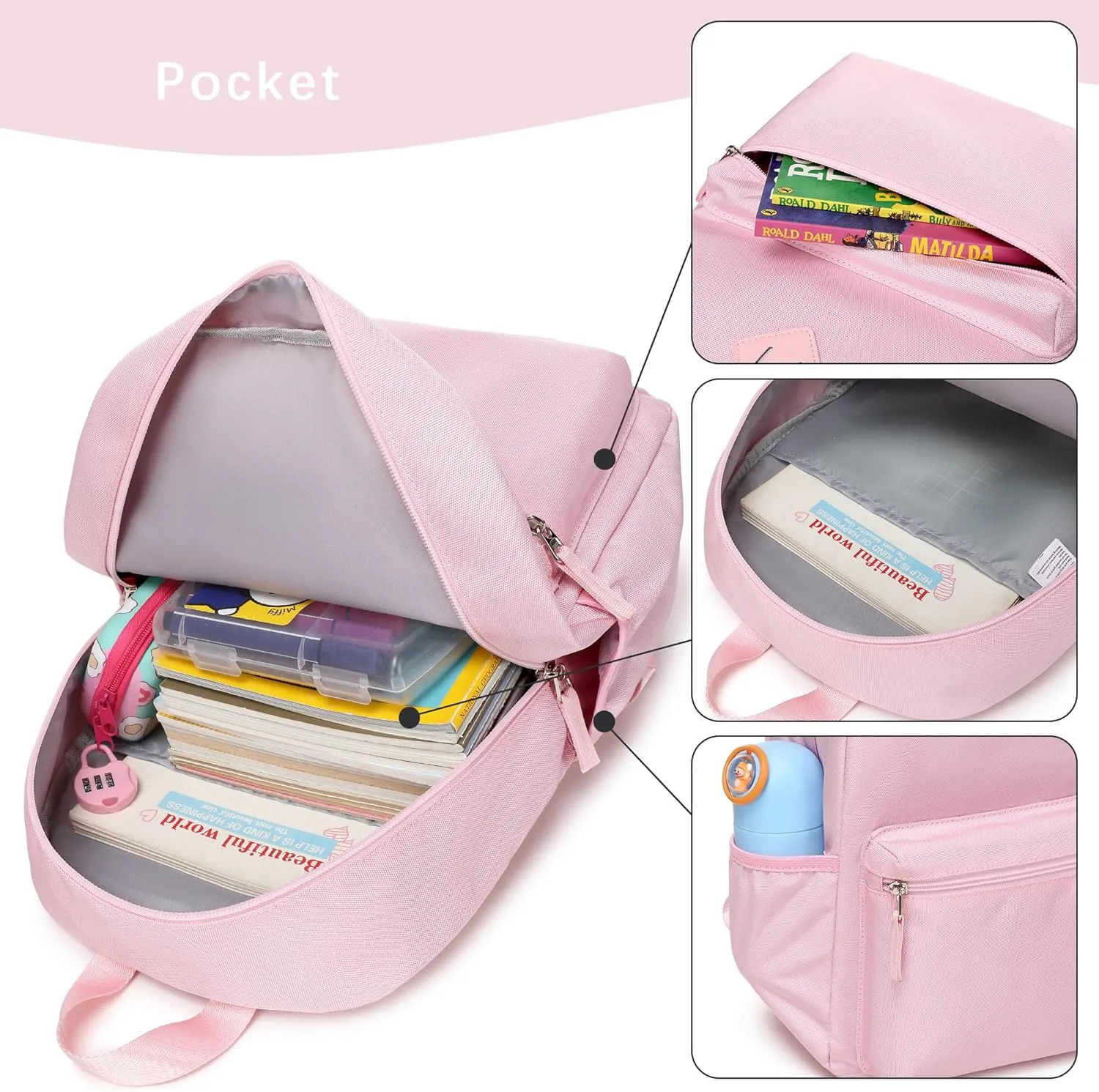 abshoo Kindergarten Backpack for Girls Preschool Backpacks School Bookbag for Kids 4-8(Light Pink)