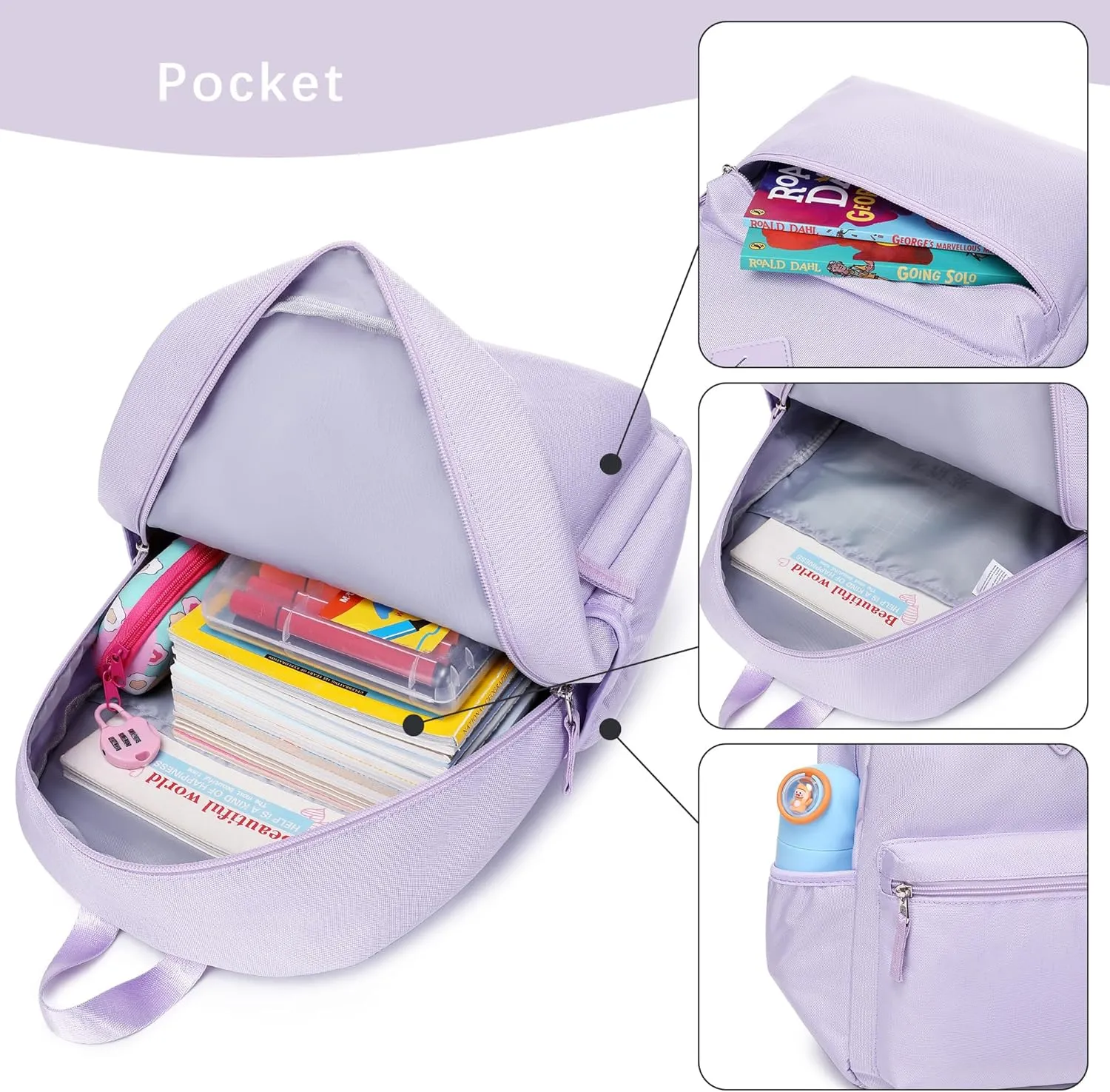 abshoo Kindergarten Backpack for Girls Preschool Backpacks School Bookbag for Kids 4-8(Light Purple)