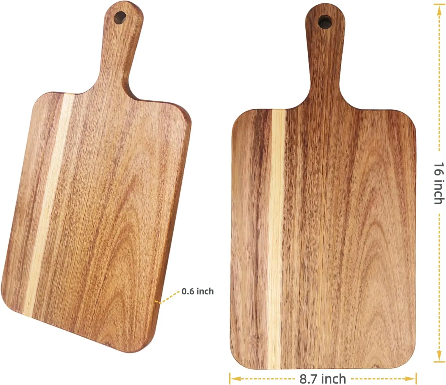 Acacia Wood Cutting Board with Handle 16"x8.7", Wooden Cutting Boards, Chopping Board, Charcuterie Board, Serving board for Cheese, Bread, Pizza, Vegetables & Fruits (1, 16"L x 8.7"W)