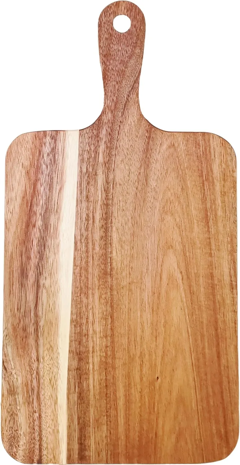 Acacia Wood Cutting Board with Handle 16"x8.7", Wooden Cutting Boards, Chopping Board, Charcuterie Board, Serving board for Cheese, Bread, Pizza, Vegetables & Fruits (1, 16"L x 8.7"W)