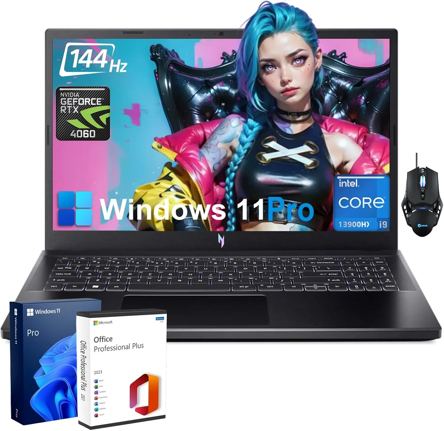 acer Nitro V Gaming Laptop - Intel i9-13900H CPU | NVIDIA GeForce RTX 4060 GPU| 15.6" FHD 144Hz Display | 32GB DDR5 | 1TB SSD | WiFi 6 | Backlit KB | Win11 Pro, with Office Lifetime & Accessories