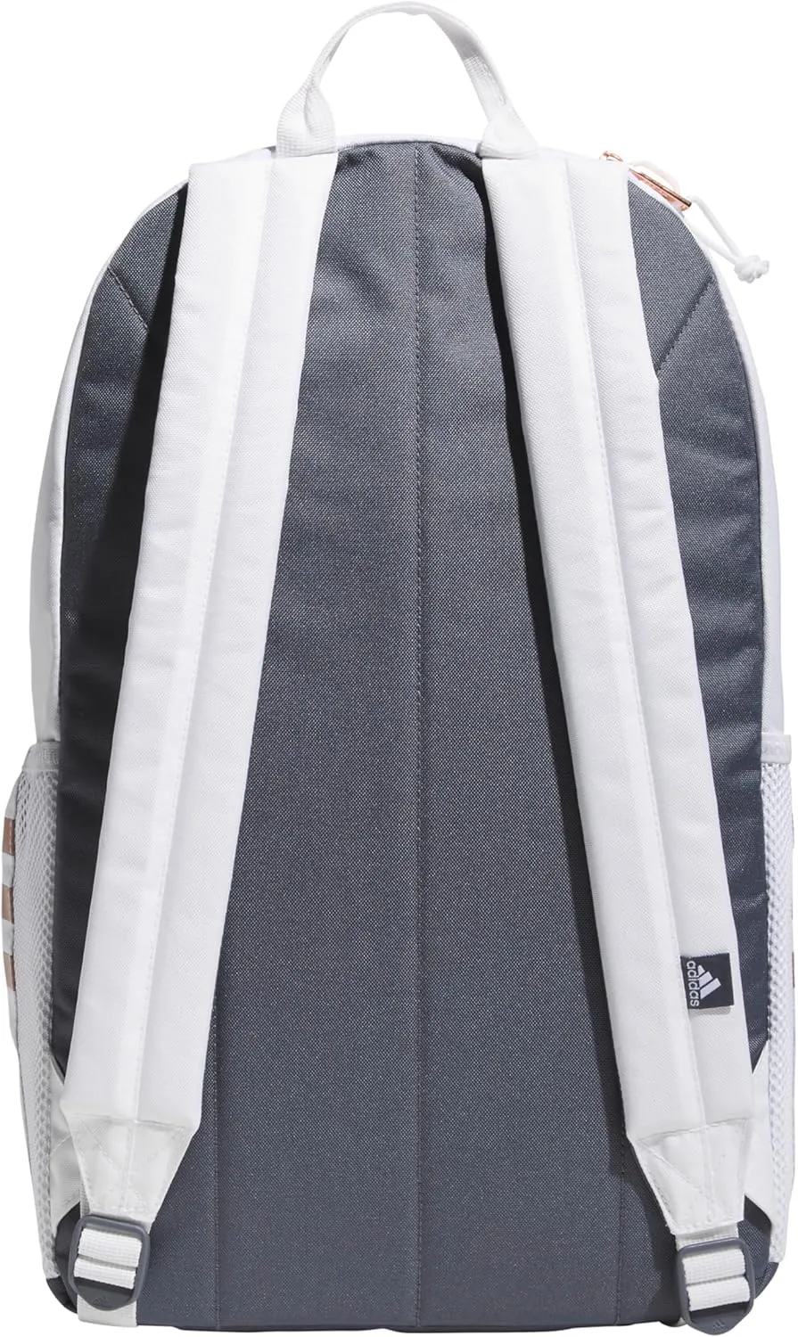 adidas 3-Stripe Classic Backpack for Men and Women, Bag with Laptop Sleeve, White/Rose Gold/Onix Grey/5.0, One Size