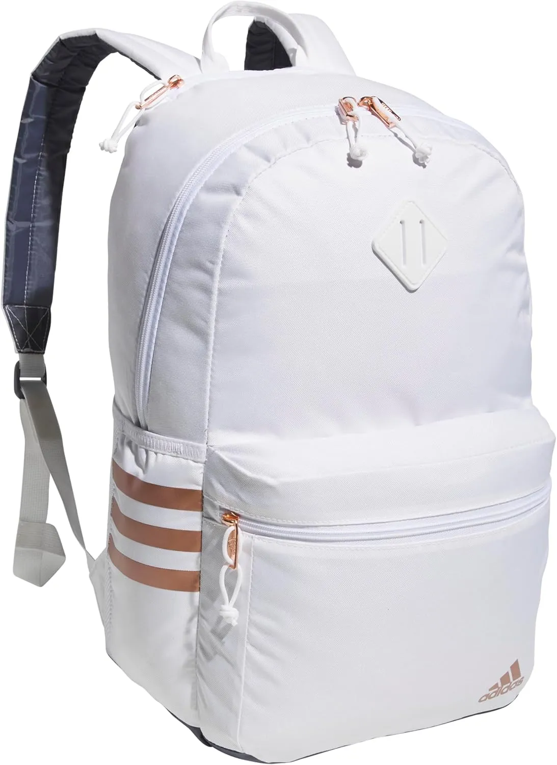 adidas 3-Stripe Classic Backpack for Men and Women, Bag with Laptop Sleeve, White/Rose Gold/Onix Grey/5.0, One Size