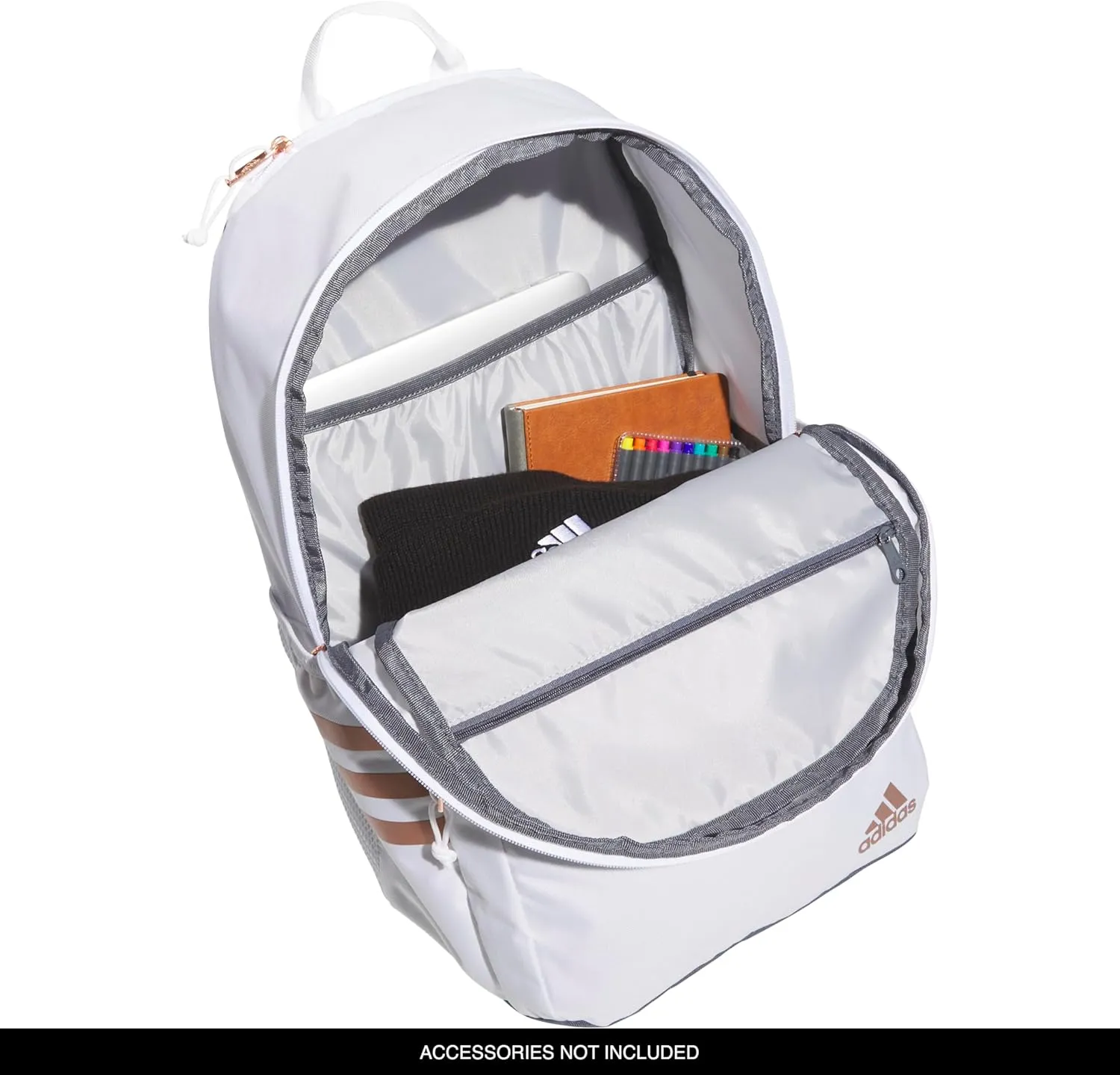 adidas 3-Stripe Classic Backpack for Men and Women, Bag with Laptop Sleeve, White/Rose Gold/Onix Grey/5.0, One Size