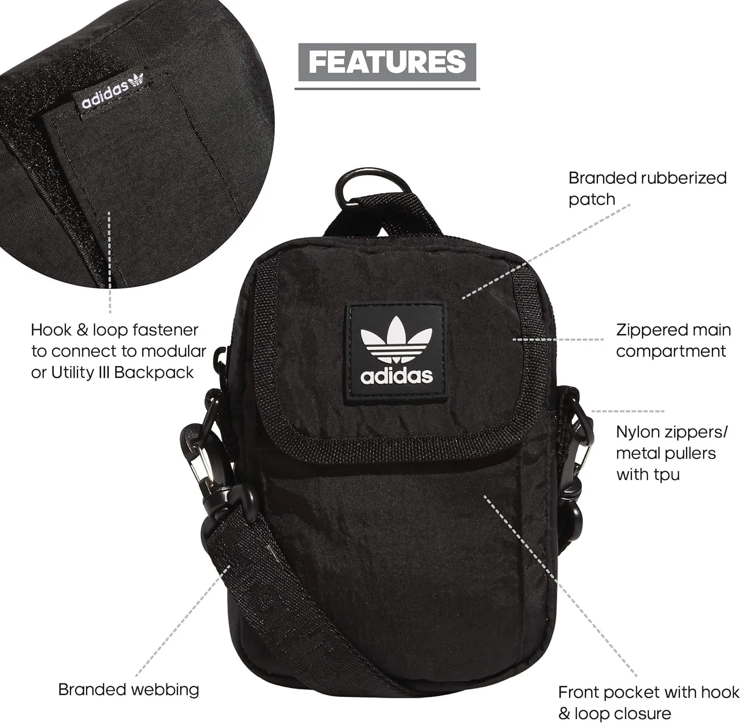 adidas Originals National Festival Crossbody Bag, Black, One Size