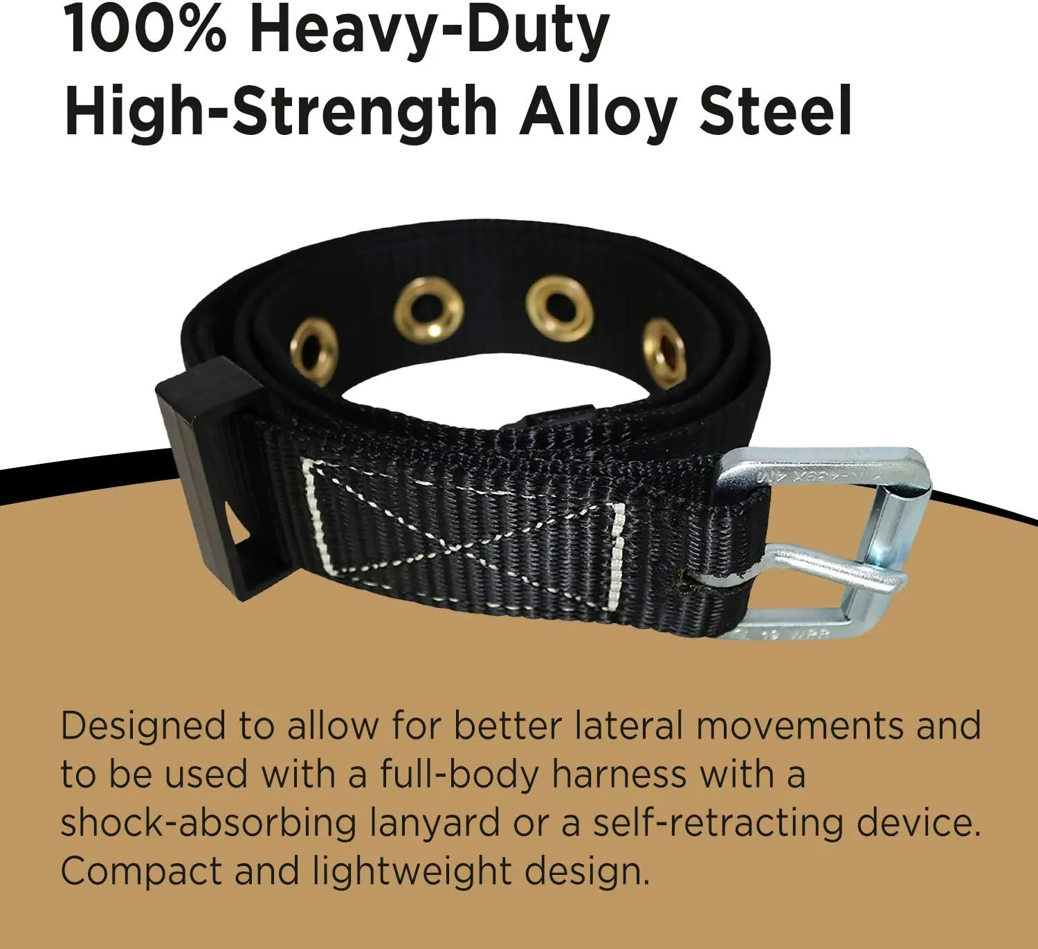 AFP Heavy-Duty Tongue Buckle Body Belt, PPE for Safety Harness, Work Positioning Restraint, Construction, Climbing, Fall-Protection (OSHA/ANSI Compliant), 1.75'' Wide, Black (Medium)