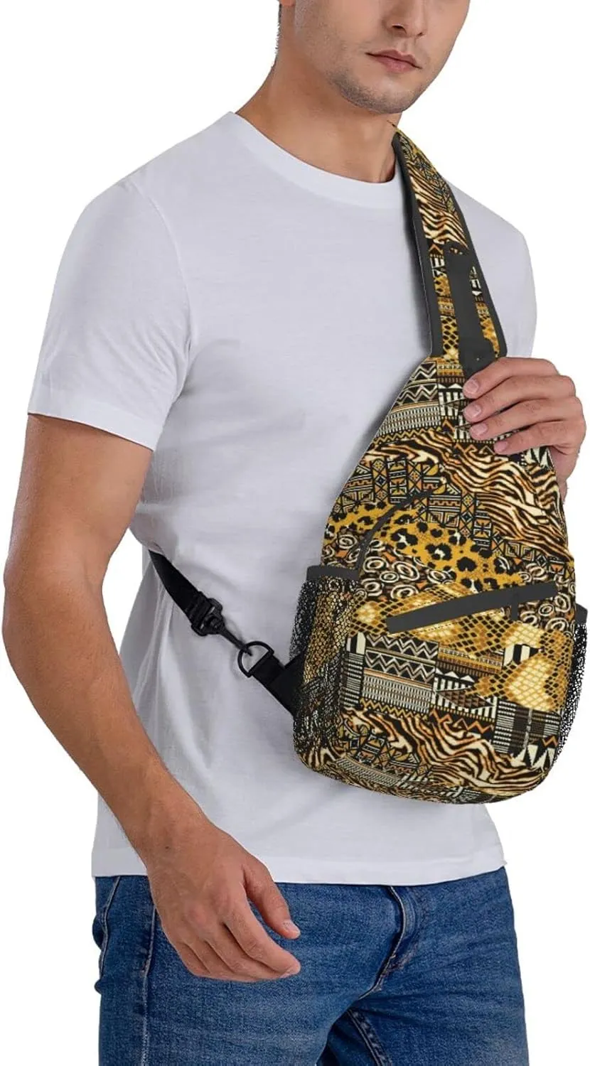 African Sling Bag Animal Skins Crossbody Chest Daypack Casual Backpack African Shoulder Bag African Gift