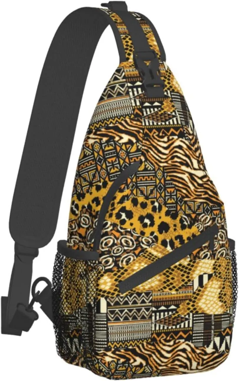 African Sling Bag Animal Skins Crossbody Chest Daypack Casual Backpack African Shoulder Bag African Gift