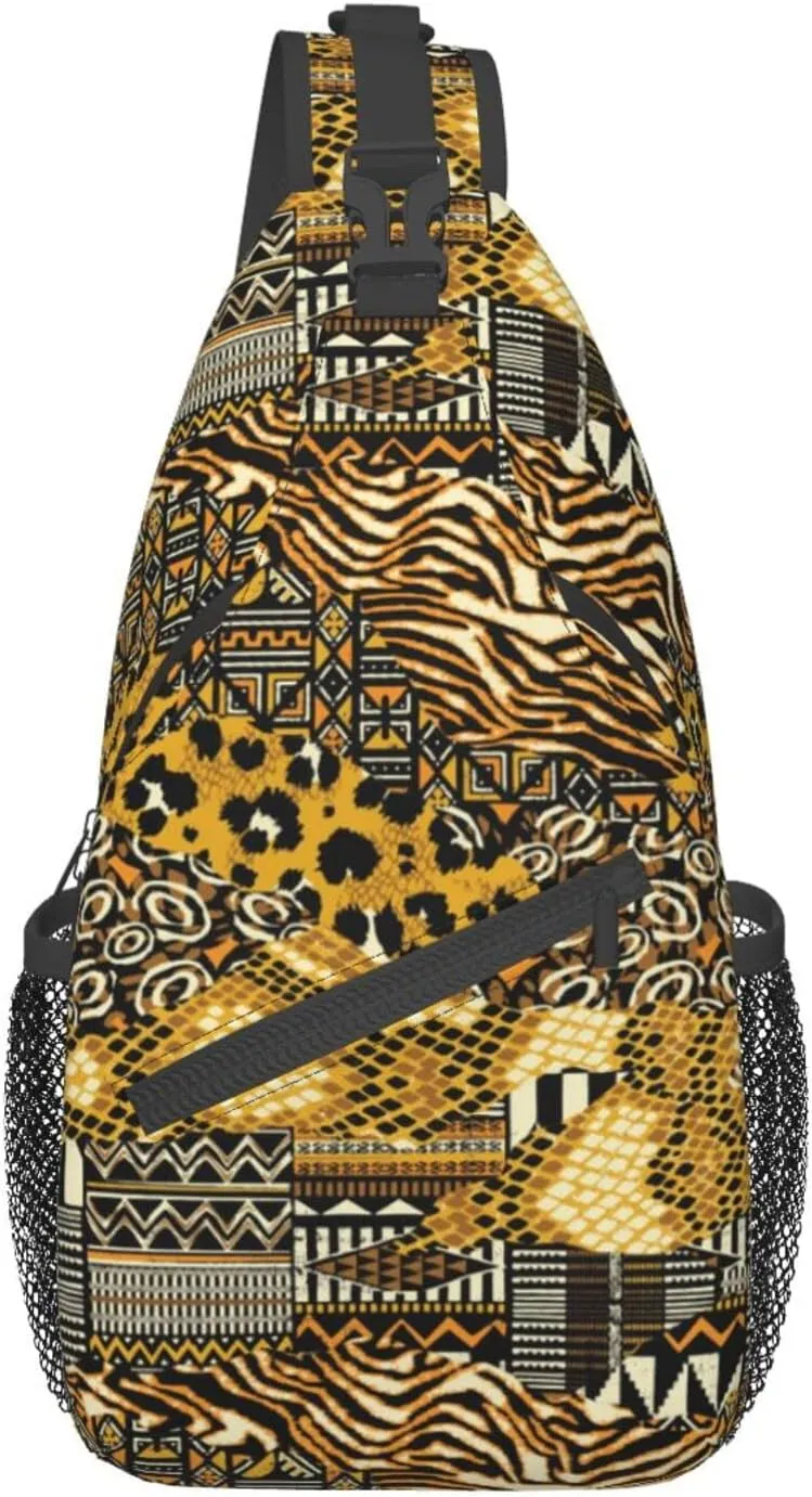 African Sling Bag Animal Skins Crossbody Chest Daypack Casual Backpack African Shoulder Bag African Gift