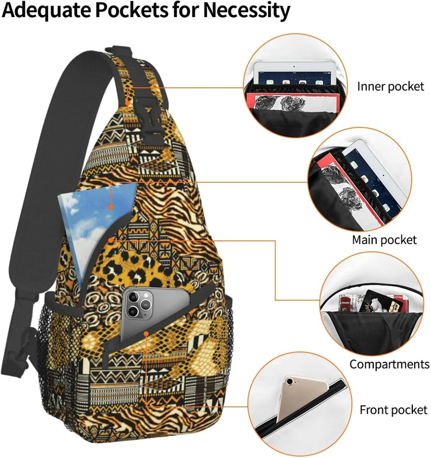 African Sling Bag Animal Skins Crossbody Chest Daypack Casual Backpack African Shoulder Bag African Gift