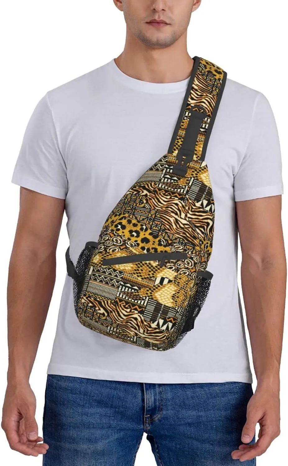 African Sling Bag Animal Skins Crossbody Chest Daypack Casual Backpack African Shoulder Bag African Gift