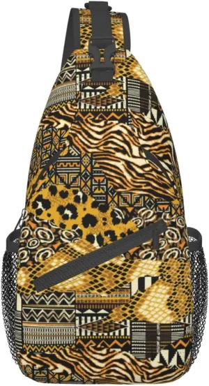 African Sling Bag Animal Skins Crossbody Chest Daypack Casual Backpack African Shoulder Bag African Gift
