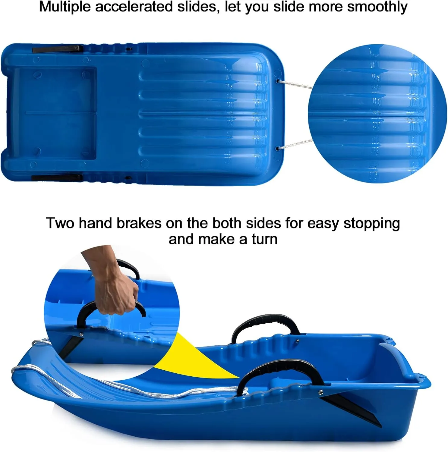 AGPTEK 31 Inch Durable Downhill Sprinter Toboggan Snow Sled for Kids Boys Girls Adults with Built-in Handles and Pulling Rope