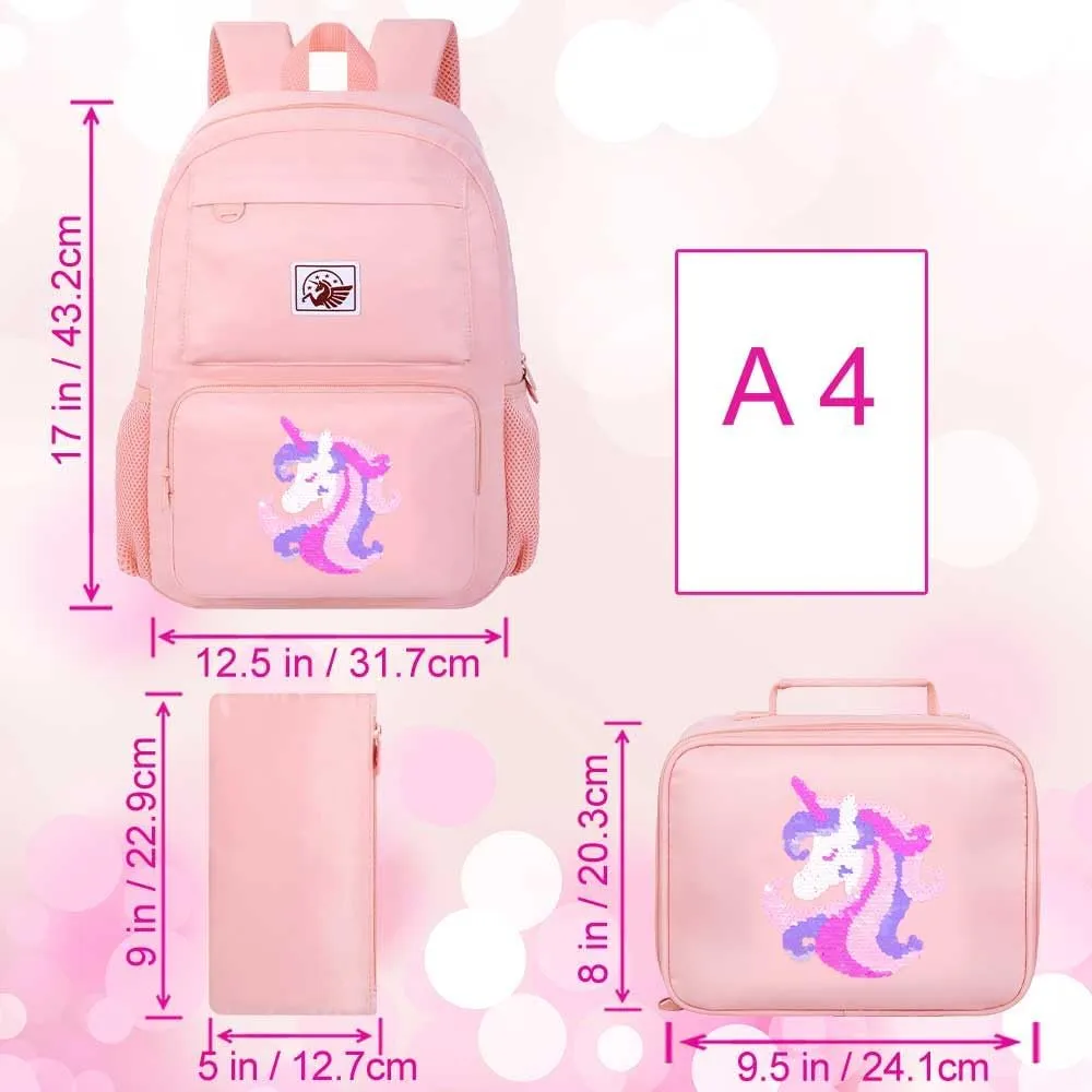 AGSDON 3PCS Backpack for Girls Set, Laptop College School Bookbag and lunch bog, Water Resistant Backpacks