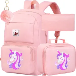AGSDON 3PCS Backpack for Girls Set, Laptop College School Bookbag and lunch bog, Water Resistant Backpacks