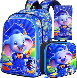 AGSDON 3PCS Kids Backpack for Boys, 16" Preschool Elementary Water Resistant School Bag, Boys Backpacks Set with Lunch Box Pencil Case