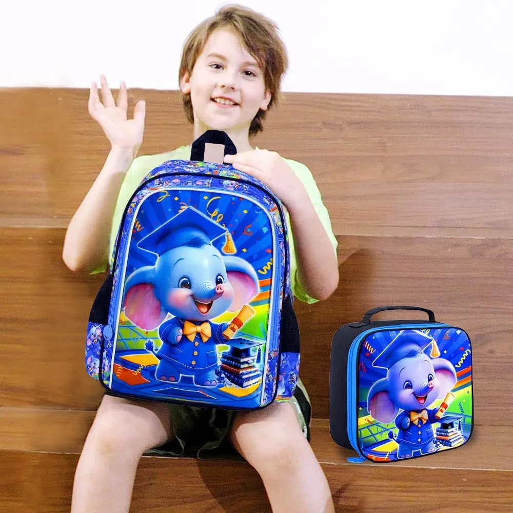 AGSDON 3PCS Kids Backpack for Boys, 16" Preschool Elementary Water Resistant School Bag, Boys Backpacks Set with Lunch Box Pencil Case