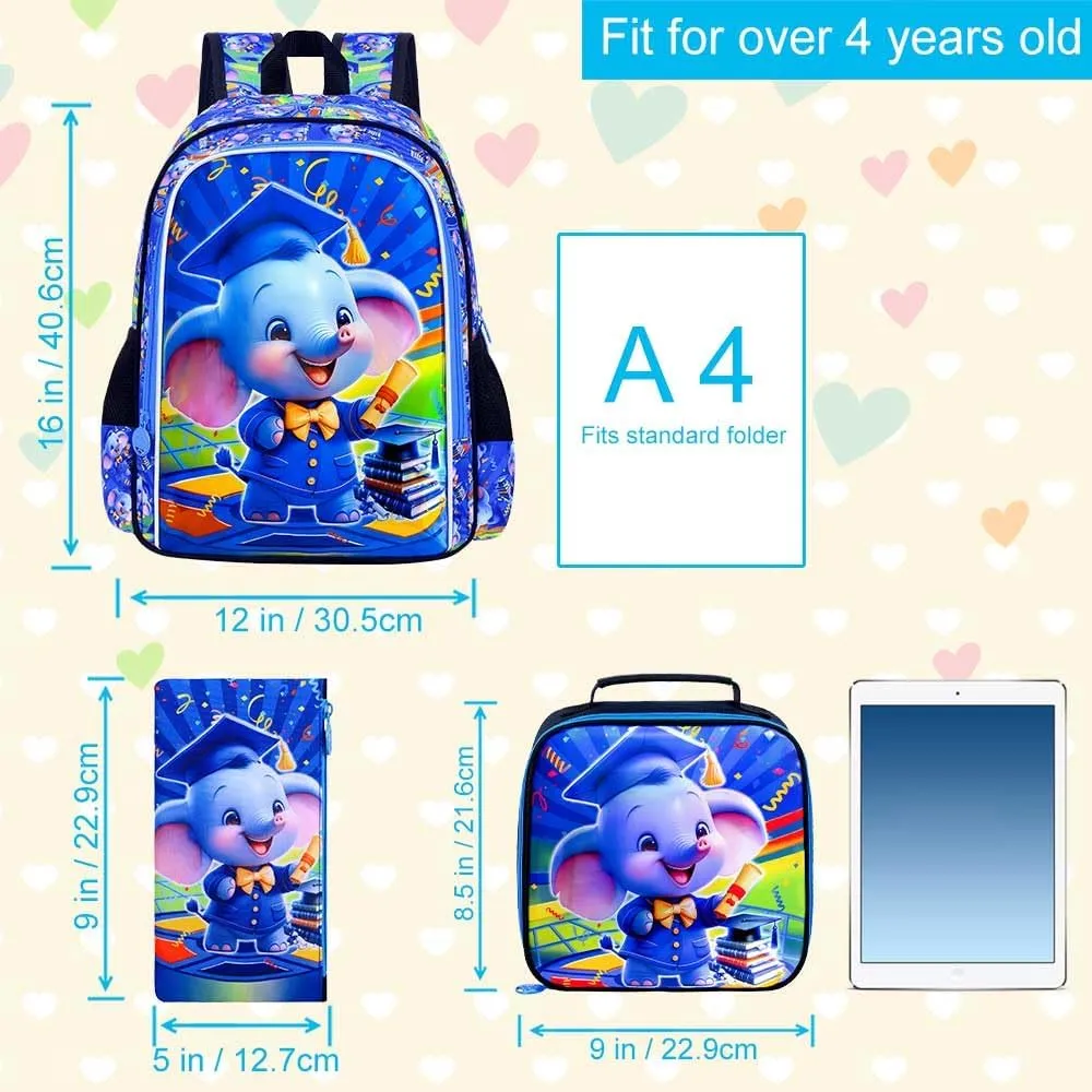 AGSDON 3PCS Kids Backpack for Boys, 16" Preschool Elementary Water Resistant School Bag, Boys Backpacks Set with Lunch Box Pencil Case