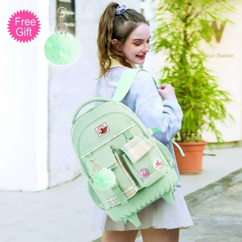 AGSDON Rolling Backpack for Girls, 21" Women Roller Wheels Bookbag, Laptop Wheeled Suitcase School Backpacks with Lunch Bag for Teens