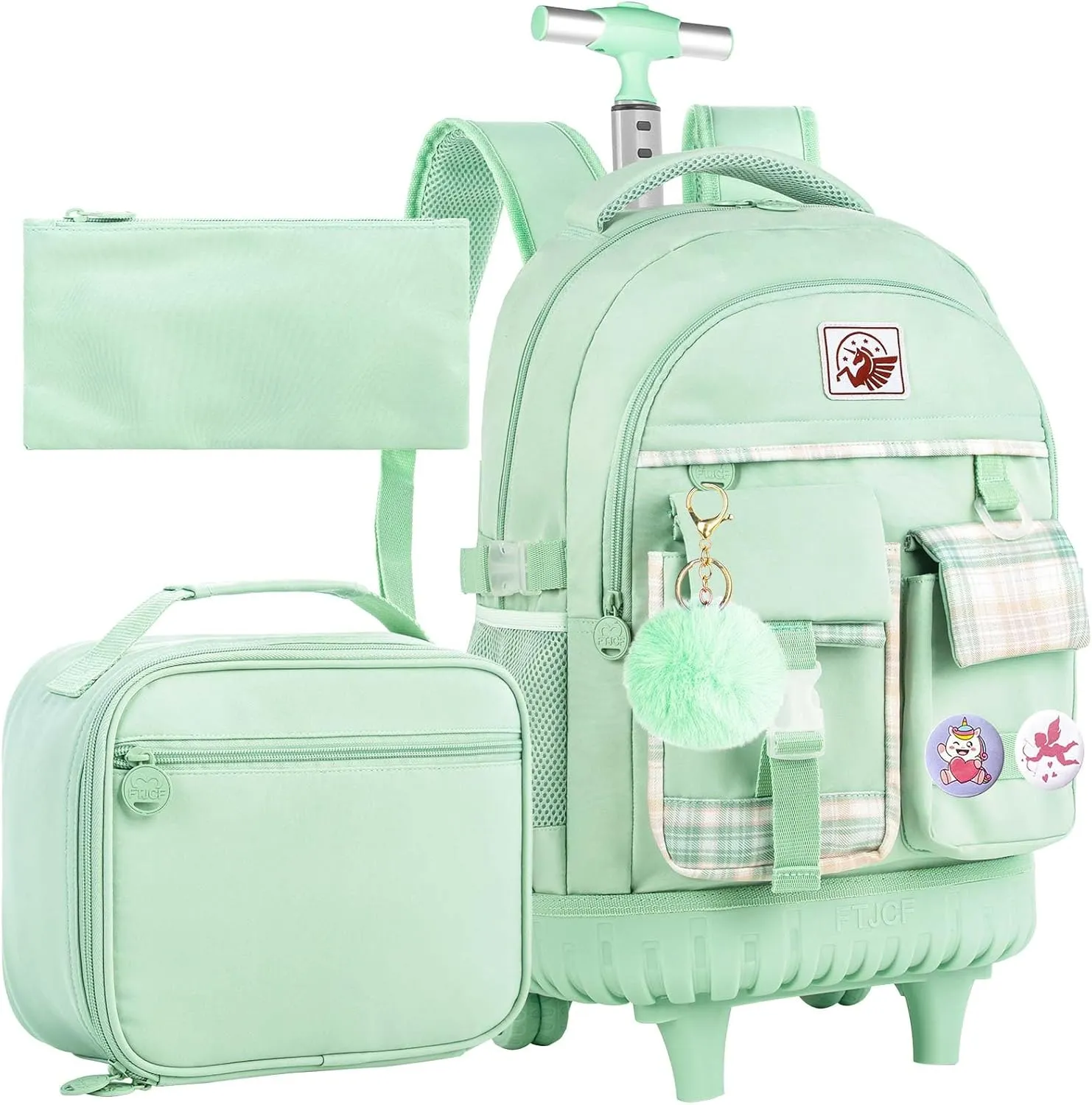 AGSDON Rolling Backpack for Girls, 21" Women Roller Wheels Bookbag, Laptop Wheeled Suitcase School Backpacks with Lunch Bag for Teens