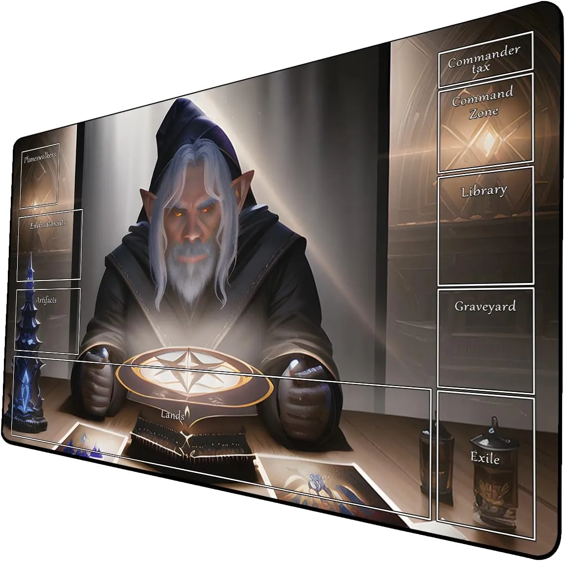 AI Painting TCG Playmat - MTG Trading Card Game Mat with Zone Layout, 24x14 Inches Premium MTG Play Mat - The Perfect Companion for Intense Card Battles - Fantasy Dark Skull Black Lotus 424A282