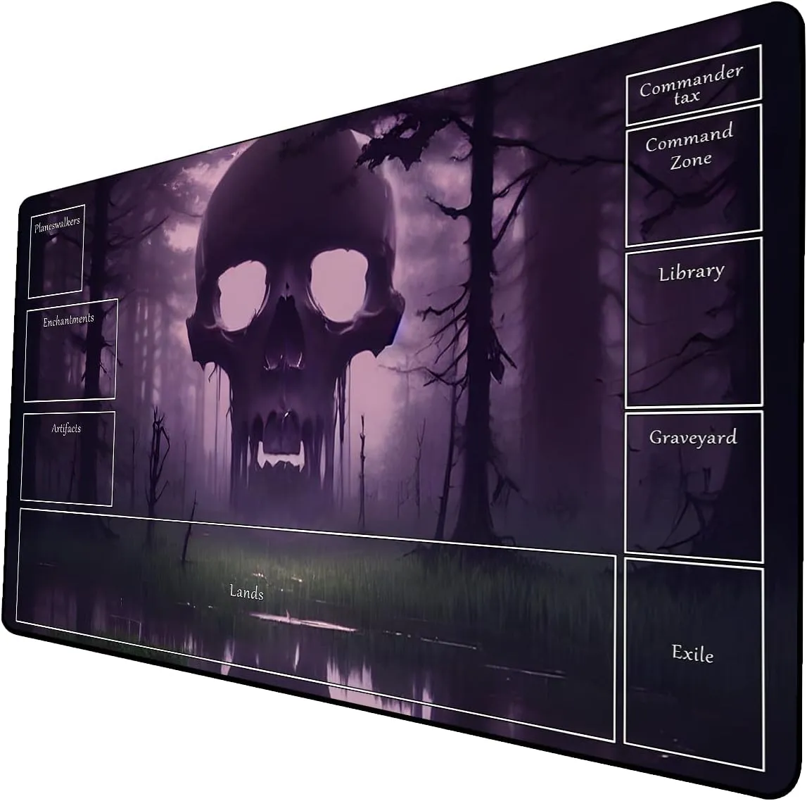 AI Painting TCG Playmat - MTG Trading Card Game Mat with Zone Layout, 24x14 Inches Premium MTG Play Mat - The Perfect Companion for Intense Card Battles - Fantasy Dark Skull Black Lotus 424A334