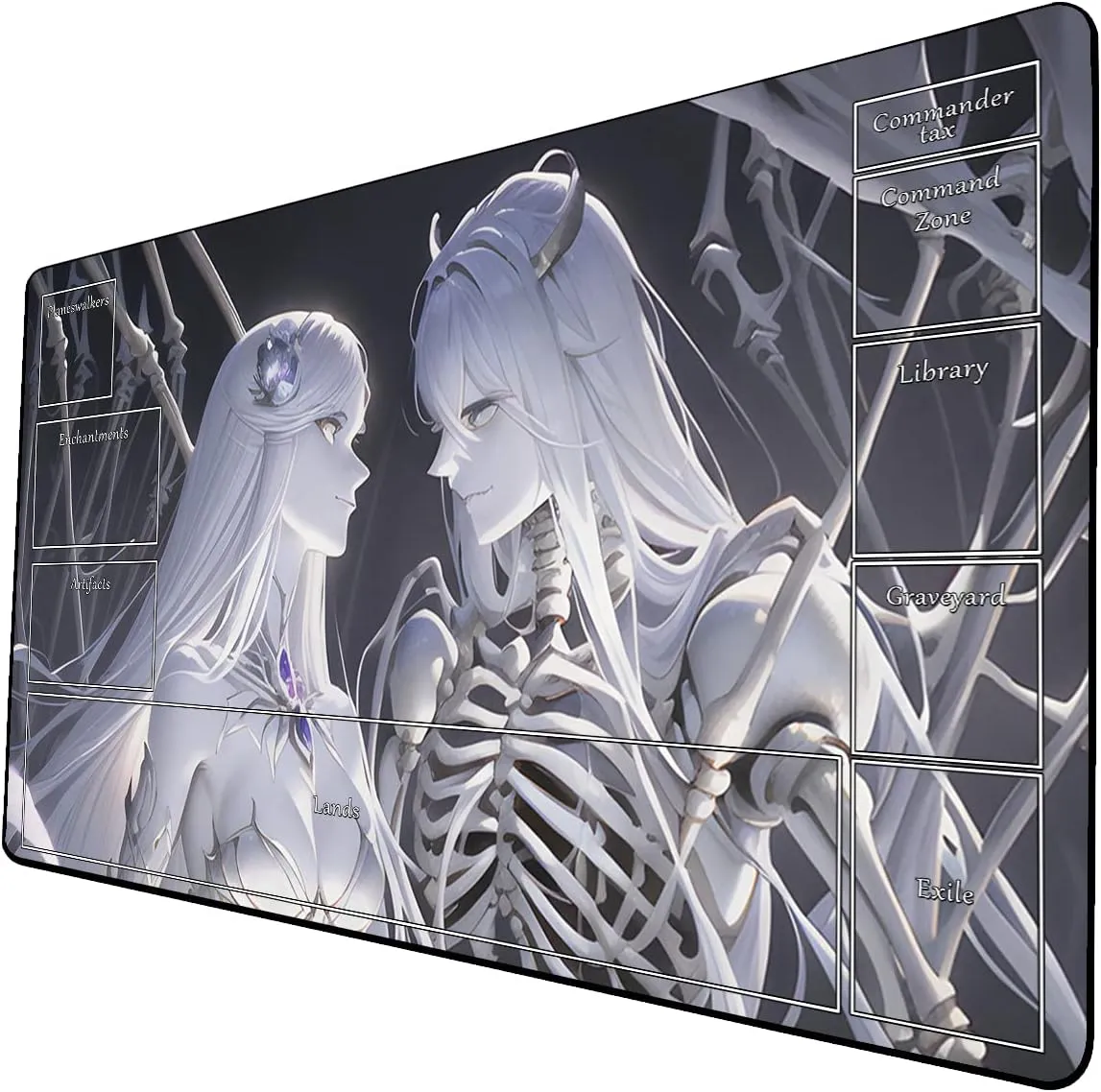 AI Painting TCG Playmat - MTG Trading Card Game Mat with Zone Layout, 24x14 Inches Premium MTG Play Mat - The Perfect Companion for Intense Card Battles - Fantasy Dark Skull Black Lotus 509A117