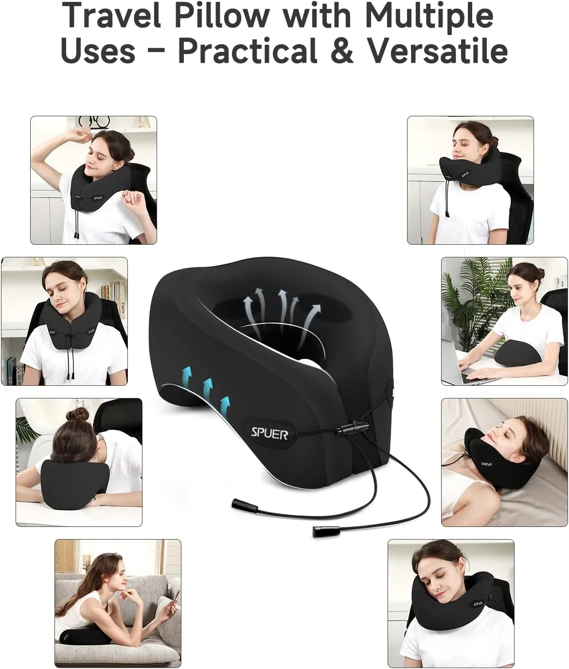 Airplane Travel Pillow – Neck Pillow for Sleeping with Memory Foam for Flights, Cars & Office Naps, Travel Accessories with Eye Mask, Earplugs & Storage Bag