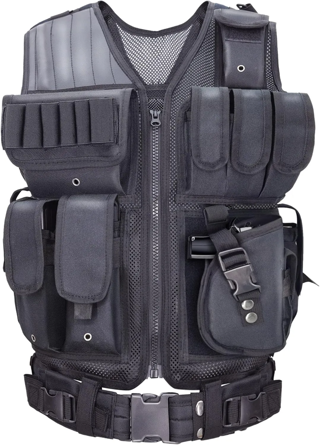 Airsoft Vest Adult Adjustable S-XXXXL, Tactical Vest for Men Lightweight Breathable 600D Nylon, Youth Combat vest for Paintball Training Black