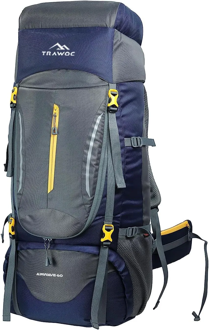 AIRWAVE 60L Travel Backpack Hiking Trekking Bag Camping Rucksack Bag for Men and Women, Grey