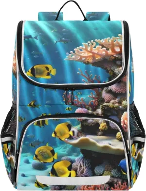 AIXIWAWA Seafloor Kids Backpack for School Travel Hiking, Large Capacity Causal Daypack School Bag with Reflective Strips for Boys Girls