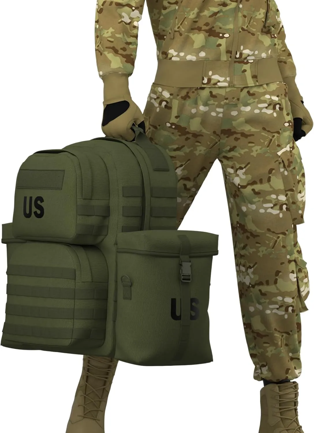Akmax MOLLE II Medium Rucksack Military Tactical Backpack with Detachable Side Pouches & Upgraded Frame for Enhanced Comfort