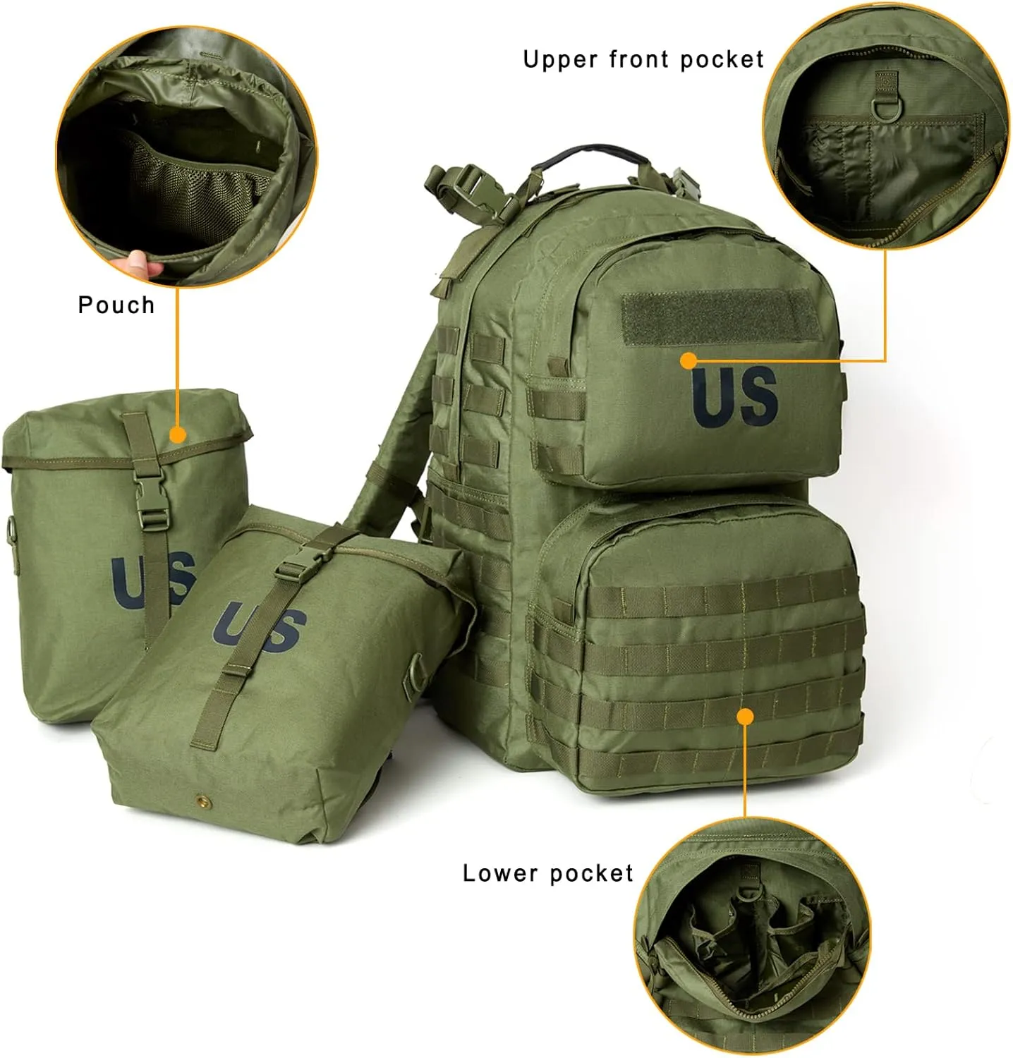 Akmax MOLLE II Medium Rucksack Military Tactical Backpack with Detachable Side Pouches & Upgraded Frame for Enhanced Comfort