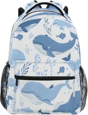 ALAZA Blue Coral Reef Whales Backpack Daypack School Bag Travel Shoulder Bag for Students Boys Girls