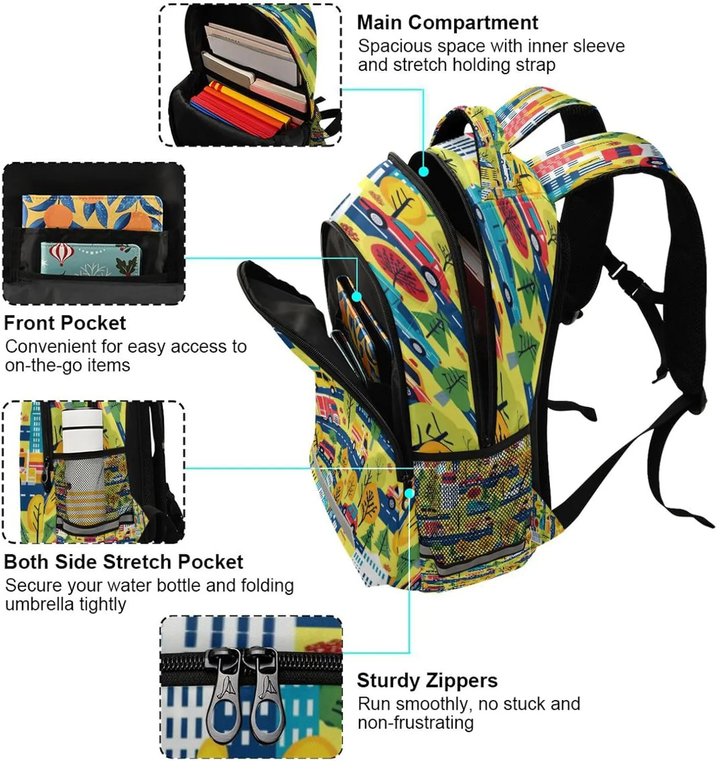 ALAZA City Building Road Cars Truck Backpacks Travel Laptop Daypack School Book Bag for Men Women Teens Kids