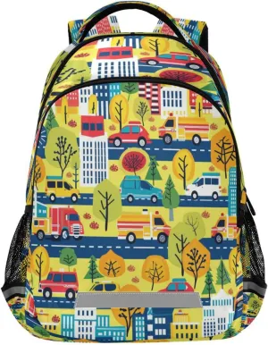 ALAZA City Building Road Cars Truck Backpacks Travel Laptop Daypack School Book Bag for Men Women Teens Kids